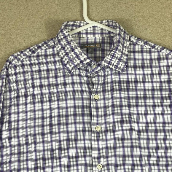 Peter Millar Summer Comfort Mens L Long Sleeve Button Up Shirt Purple Plaid - Picture 2 of 13